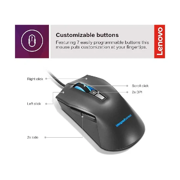 Lenovo IdeaPad M100 RGB Wired Black Gaming Mouse - Image 2