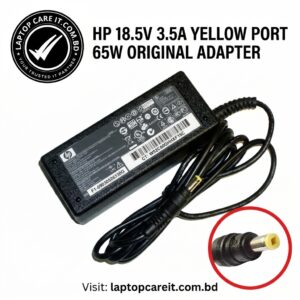 Original HP 18.5V 3.5A Yellow Port 65W Adapter sold by Laptop Care IT BD.